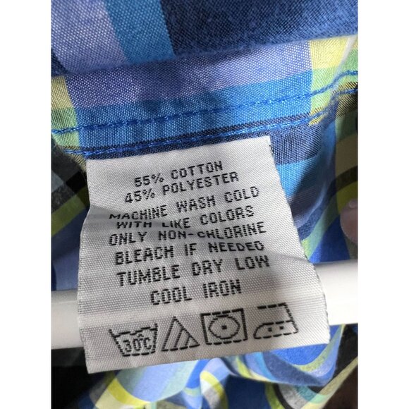 Pacific Blue Men's Large Plaid Button-Up Shirt Cotton/Polyester Blend - Picture 4 of 9